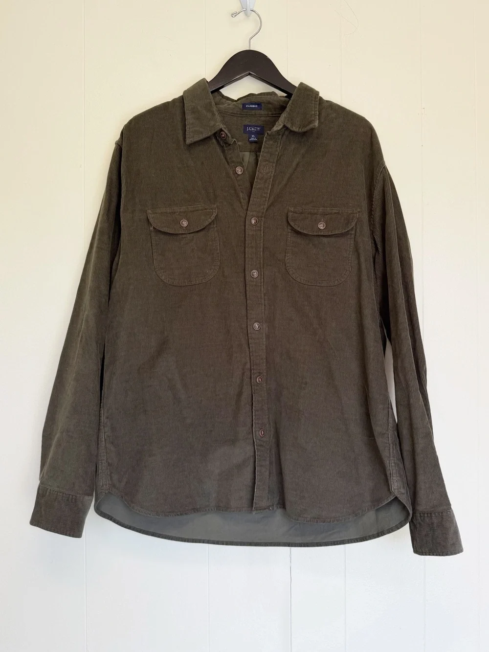 J. CREW FACTORY Men's Classic Corduroy Workshirt Olive Green Size XL